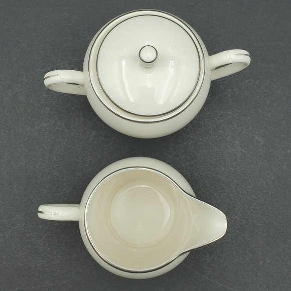 Pickard China Pristine Creamer & Sugar Bowl with Lid Ivory with Platinum Trim - Picture 5 of 10